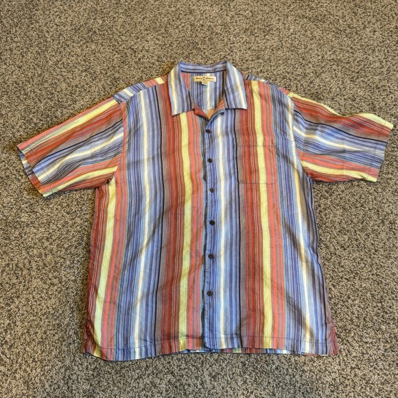 Tommy Bahama Other - MENS TOMMY BAHAMA SILK/LINEN STRIPED BUTTON UP CAMP SHIRT SIZE XL Palm Trees